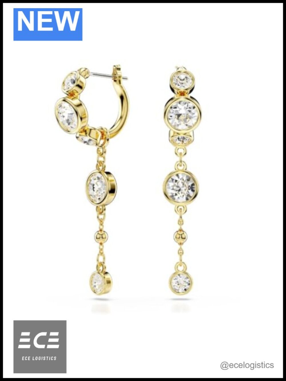 Gold-Tone Crystal Mini Hoop Drop Earrings Removable Chain
